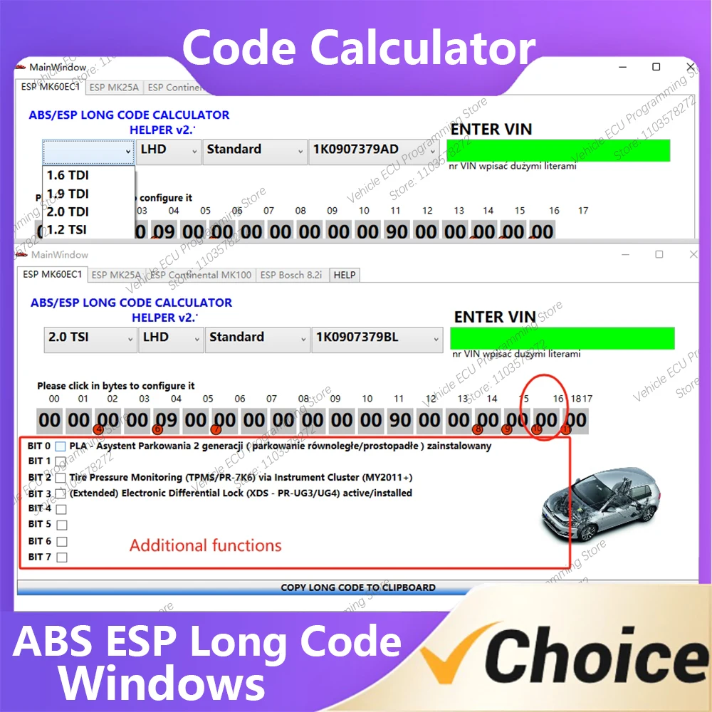 

Windows system coding calculator ABS ESP long code calculator program generates long code for Bosch ESP devices For Sk-oda Fabia