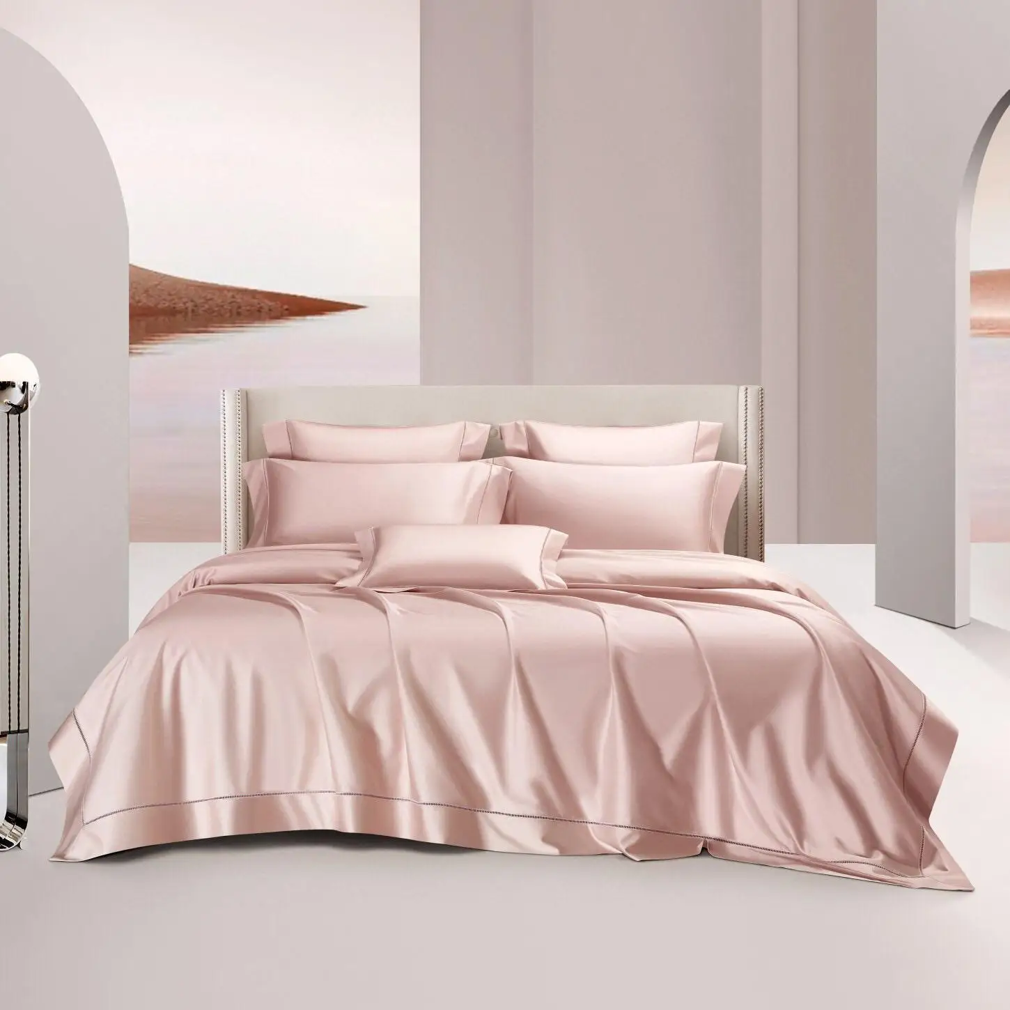 

Luxury Pink 200S Cotton Home Hotel Textiles Silky Bed Sheet Duvet Quilt Cover Solid Color Bedding Set 1500TC