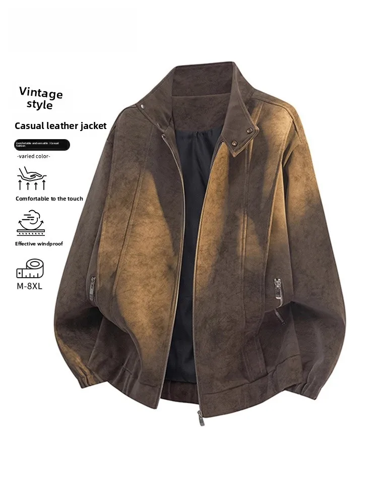 

Мужская куртка из искусственной кожи в американском стиле ретро, осенне-зимняя свободная посадка на подкладке, повседневная куртка большого размера на молнии