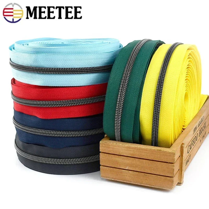 Meetee 5# Sewing Nylon Zipper GunBlack Coil Zip Tapes Bag Wallet Plastic Zippers Garment Repair Kit DIY Tailor Accessories