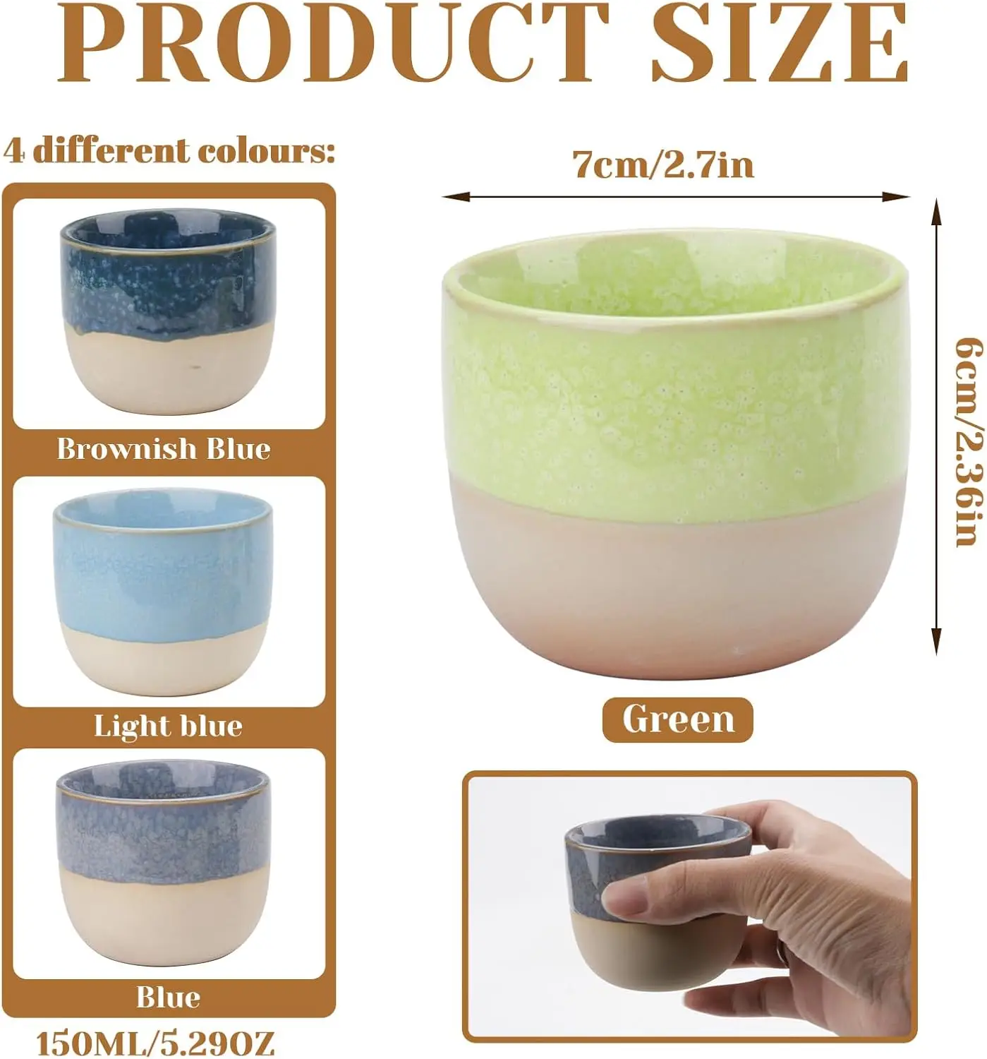 Set of 4 Porcelain Espresso Cups, 5 Oz/150 ml Coffee Mug, Semi-Glaze Demitasse Espresso Coffee Cups for Tea Latte