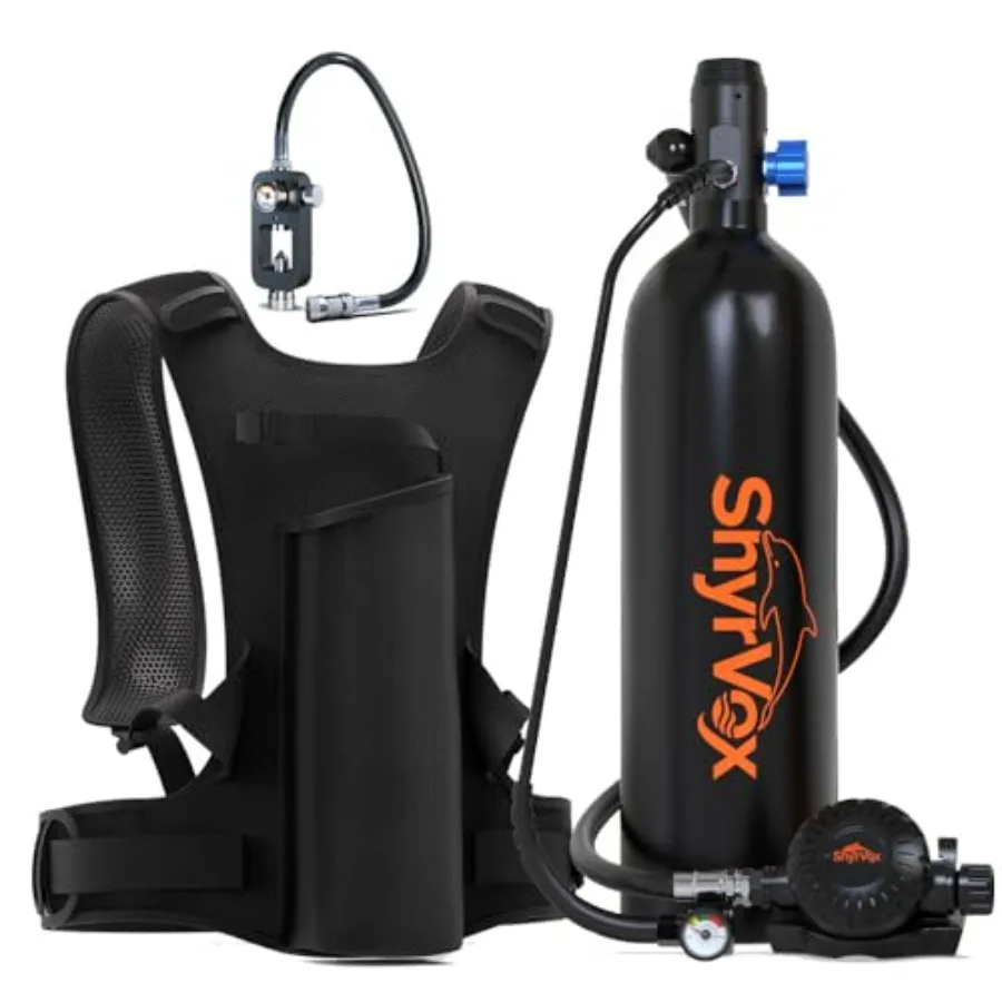 

Portable scuba tank for recreational pool use, aluminum alloy, black, 1.9L capacity with 30-35min air supply