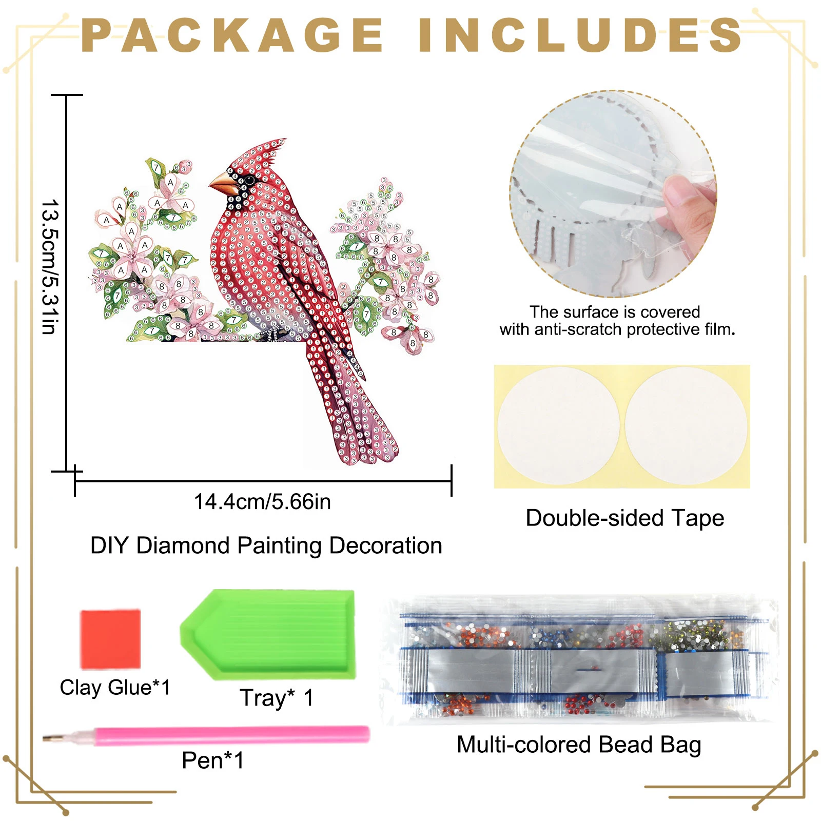 Diamond Painting Door Corner Decor Kits,Red bird Acrylic Special Shape Diamond Home Kitchen door,Picture Frame Decor Art Gift