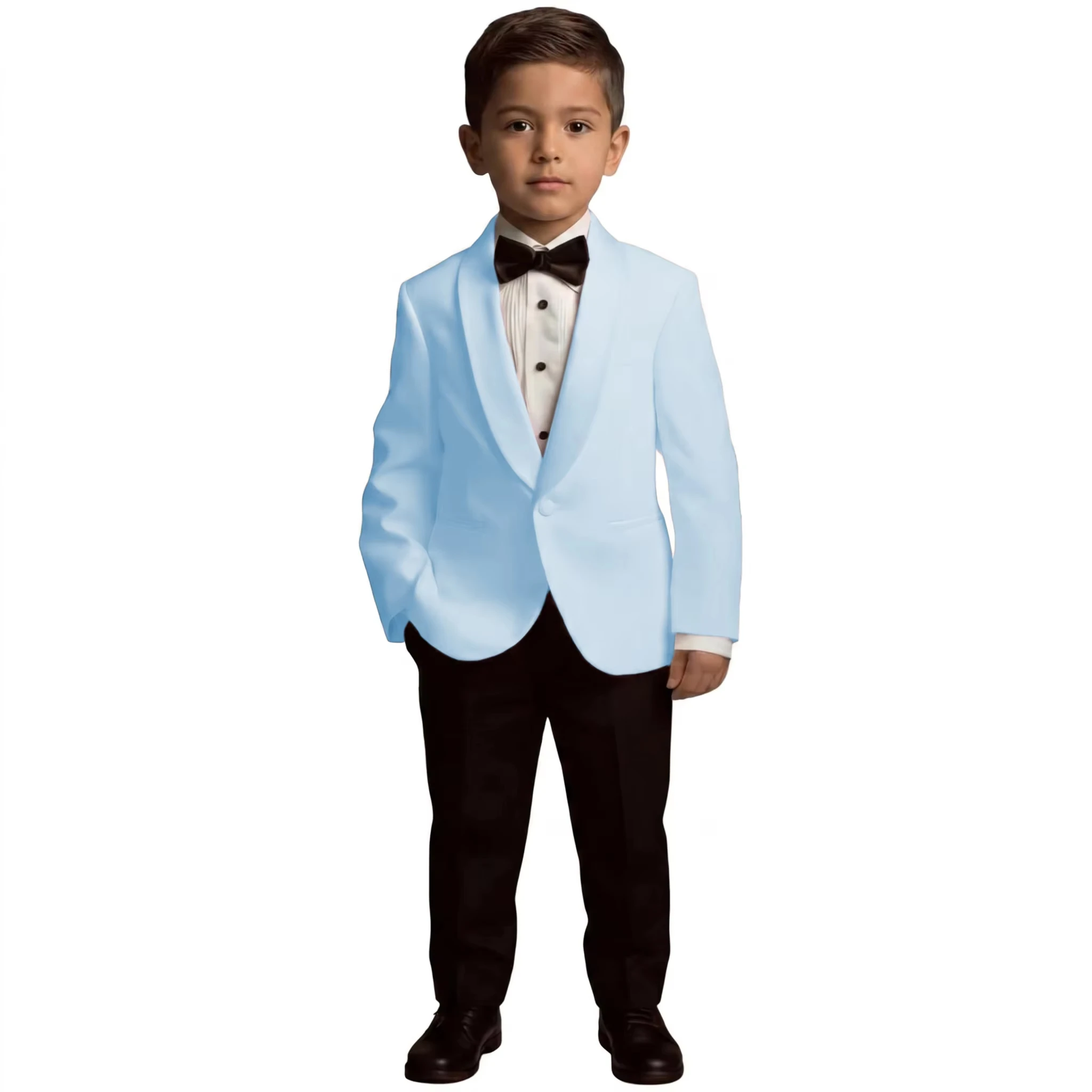 Blue Boys' 2-piece Blazer Pants Suit with Shawl Collar Black Trousers Custom Slim Fit Sets for Children Wedding Prom Party