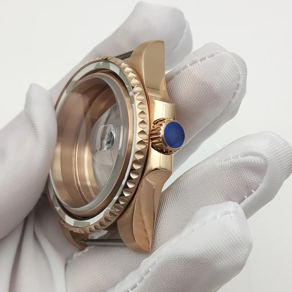 حافظة رجالية فاخرة باللون الذهبي الوردي ، طقم تحويل ساعة 40 مللي متر لحركة NH35/NH36 ، حافظة مقاومة للماء