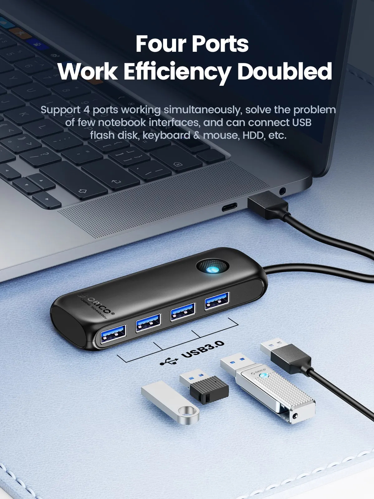 ORICO USB 3.0 Hub Usb 2.0 Multi-USB Splitter Power Adapter 4-Port Multi-Extender OTG Adapter For PC Computer Accessories