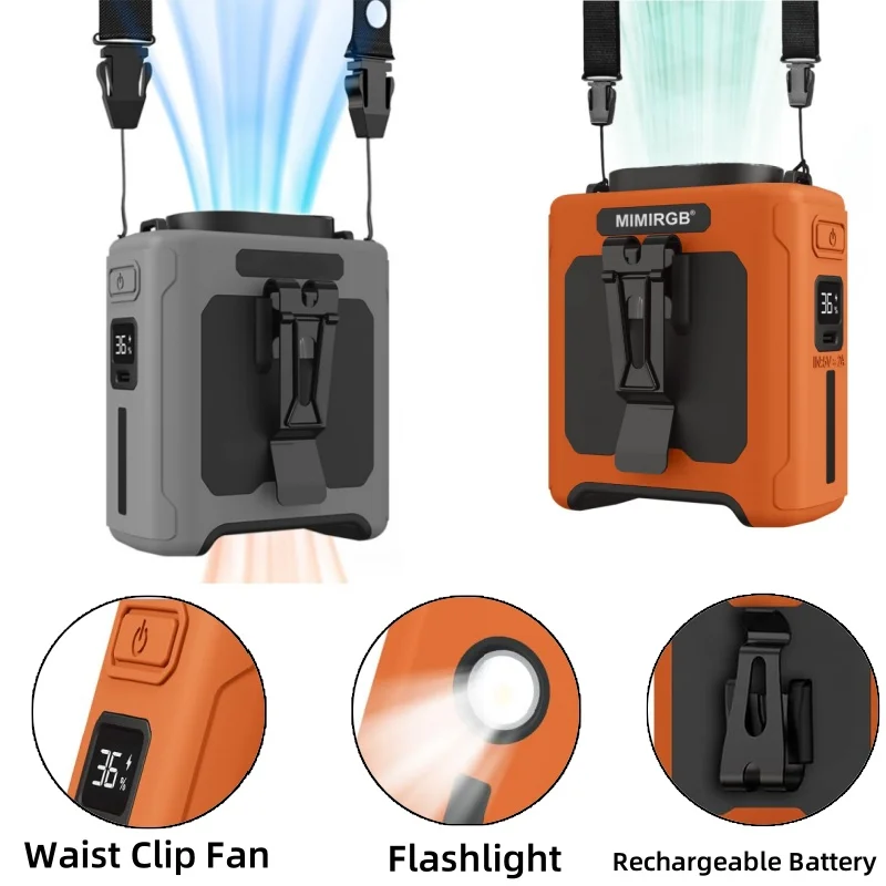 USB Rechargeable Fan Small Outdoor Camping Waist Fan with Power Bank LED Light  for Emergency Sports Outdoor Working