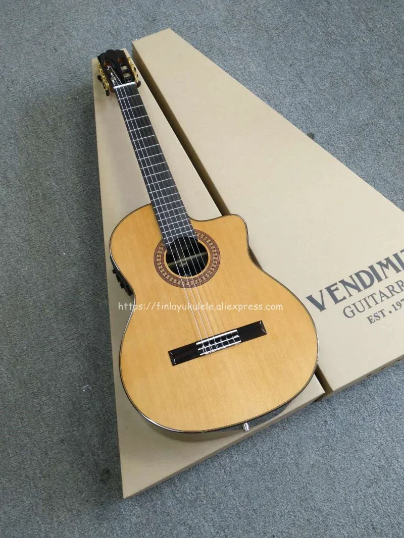 AC50 39 inch Cutaway Handmade Electric Spanish guitar,VENDIMIA Solid Cedar/Rosewood,Classical guitar With pickup,650mm,52mm nut