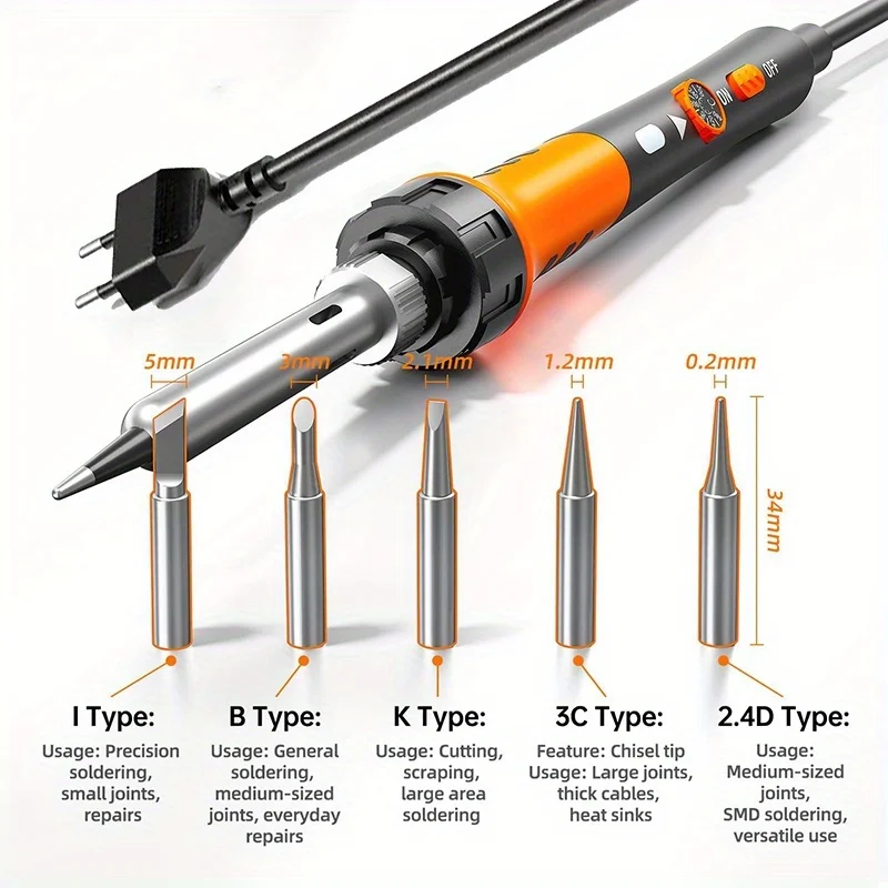 10-in-1 60W Soldering Iron Kit, 200-450°C Adjustable Heat, Ceramic Heater, Tips, Solder Wire, Tweezers & Stand