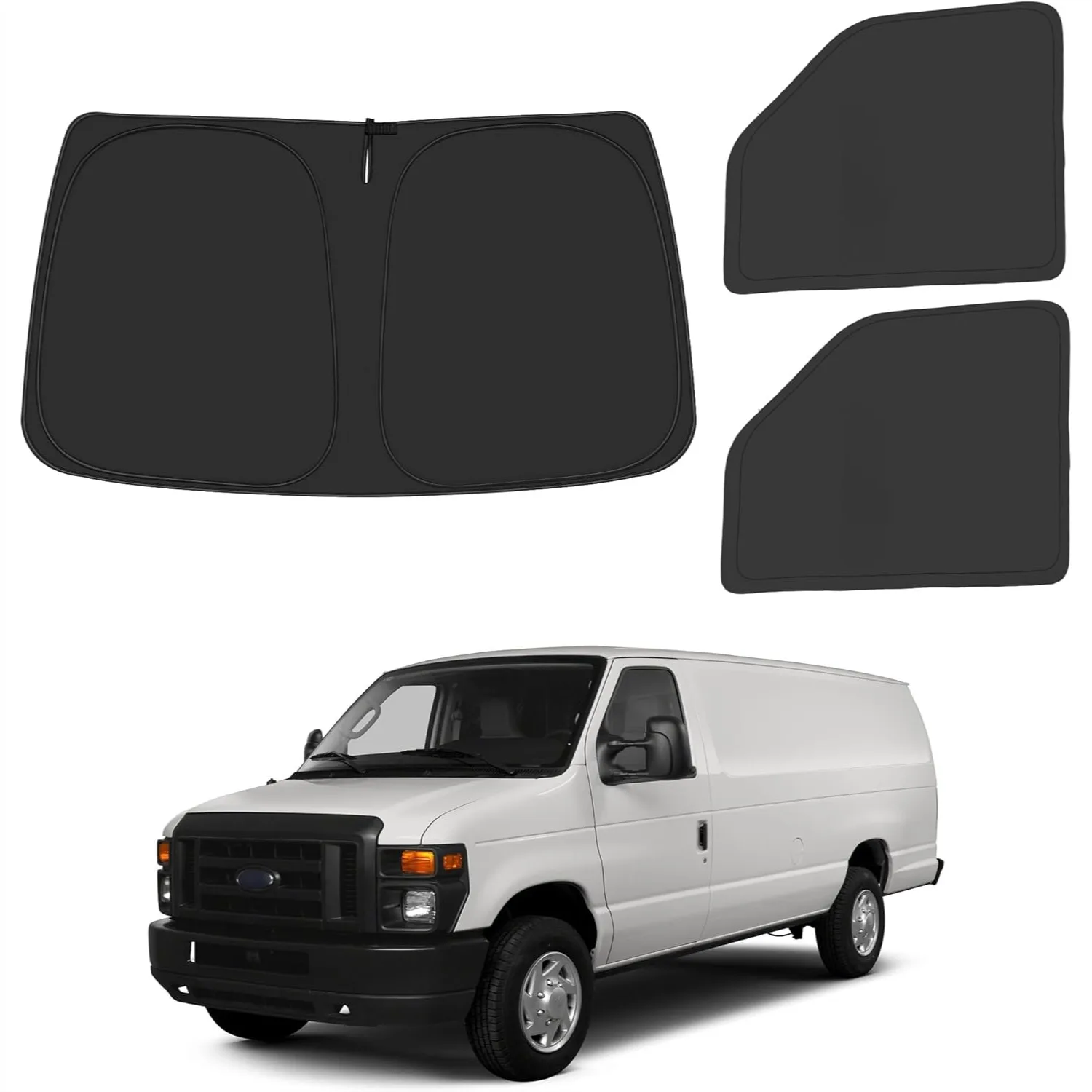 

Front Windshield & Side Window Sun Shade for Ford E-Series Van 1992-2025, Foldable Sun Visor Blocks UV Heat, Pack of 3