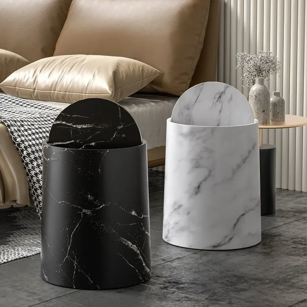Nordic Marble Texture Trash Can Rolling Cover Type Bedroom Toilet Trash Bin Odor Proof Wastebasket Bathroom Accessories