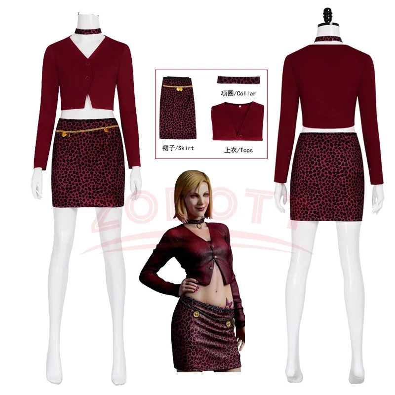 

Nurse Maria Cosplay Costume Movie Silent Fantsy Terror Red Coat Sexy Leopard Skirt Hill Halloween Party Uniform for Girls