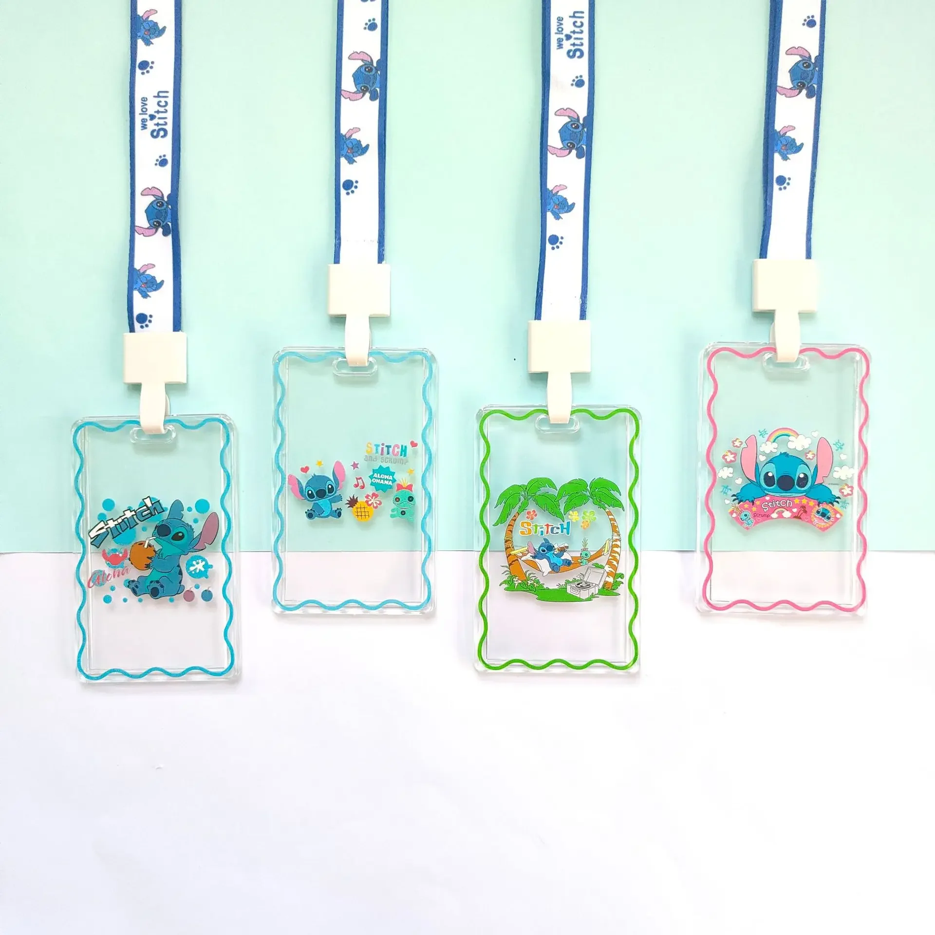 Disney Stitch Transparent Card Case Student ID Protection Case Multi-purpose Long Rope Plus Card Case Kid's Neck Decoration Gift