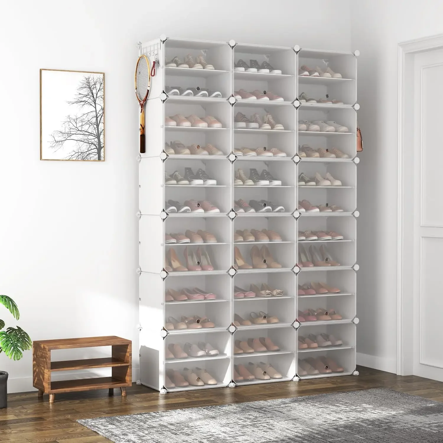 Portable Shoe Rack Organizer with Door, 72 Pairs White Storage Cabine Covered Rack Shoe Organizer for Closet Entryway