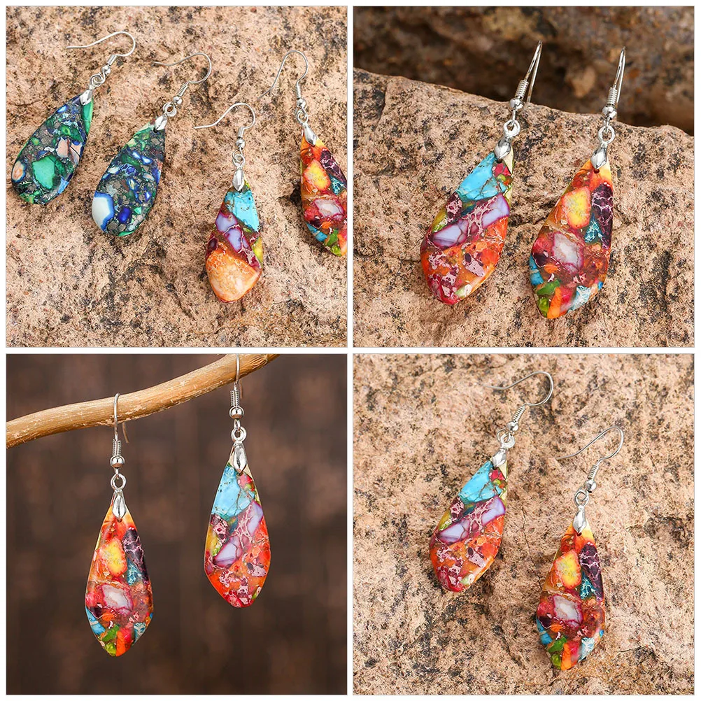 

1 Pair Colorful Bohemian Stone Earrings Teardrop Drop Dangle Lightweight Earrings Women Casual Party Bohemian Earring