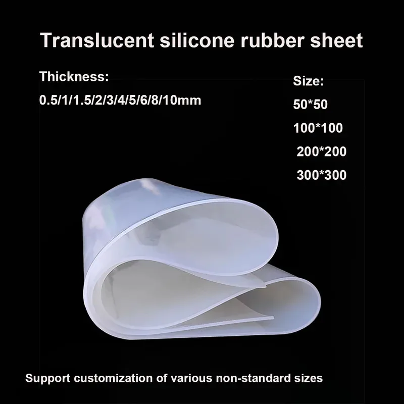 High Temp Resistant Translucent Silicone Sheet Rubber Mat Multiple Sizes 50x50 100x100 200x200mm