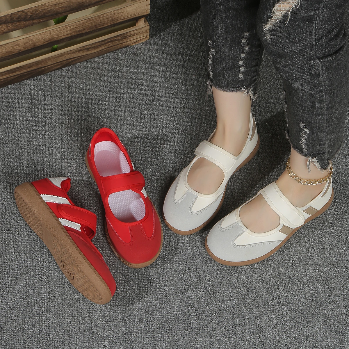Women'S Fashion Velcro Sneakers - 봄과 여름 여성 패션 컬러 블로킹