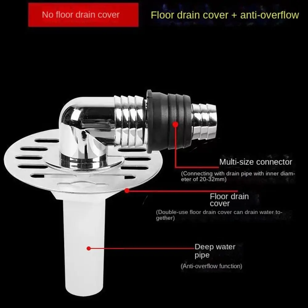 Stainless Steel Floor Drain Cover Odor Prevention Insect Control Pipe Connector Hose Adapter Double Purpose Drain Joint