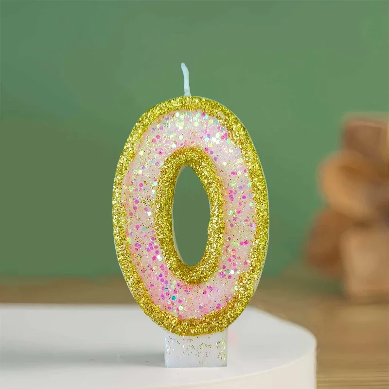 Gold glitter pink glitter digital birthday candles 0-9 digital cake topper, birthday cake decoration