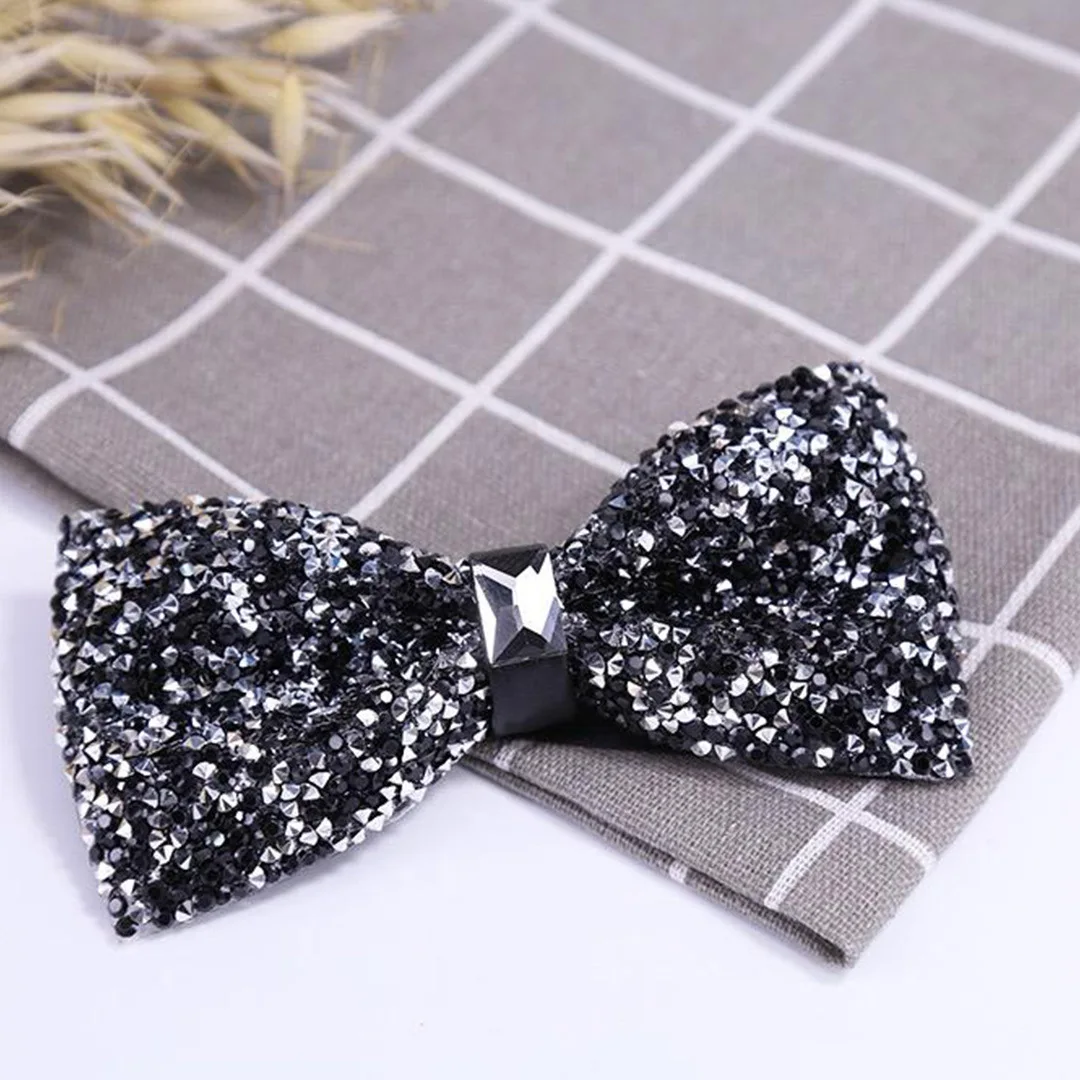 1 Piece Men's Glitter Rhinestone Bow Tie Shiny Full Rhinestone Bow Banquet Party Wedding Stage Event Gold Silver