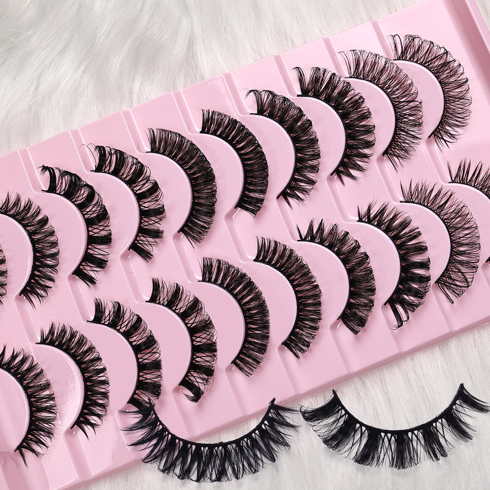 10 paia di ciglia finte russe D Curl, ciglia finte morbide e riutilizzabili per principianti per la festa quotidiana