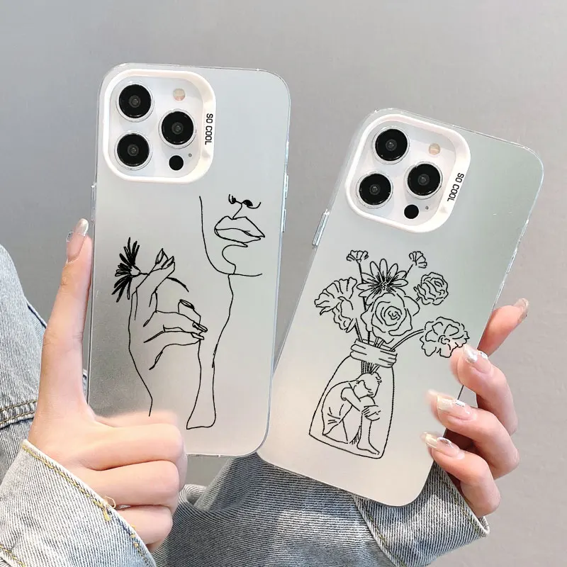 

Abstract Line Face Aesthetic Laser Phone Case For Samsung Galaxy S25 S24 S23 S22 Ultra Plus S21 S23 S24 FE Shockproof Back Cover