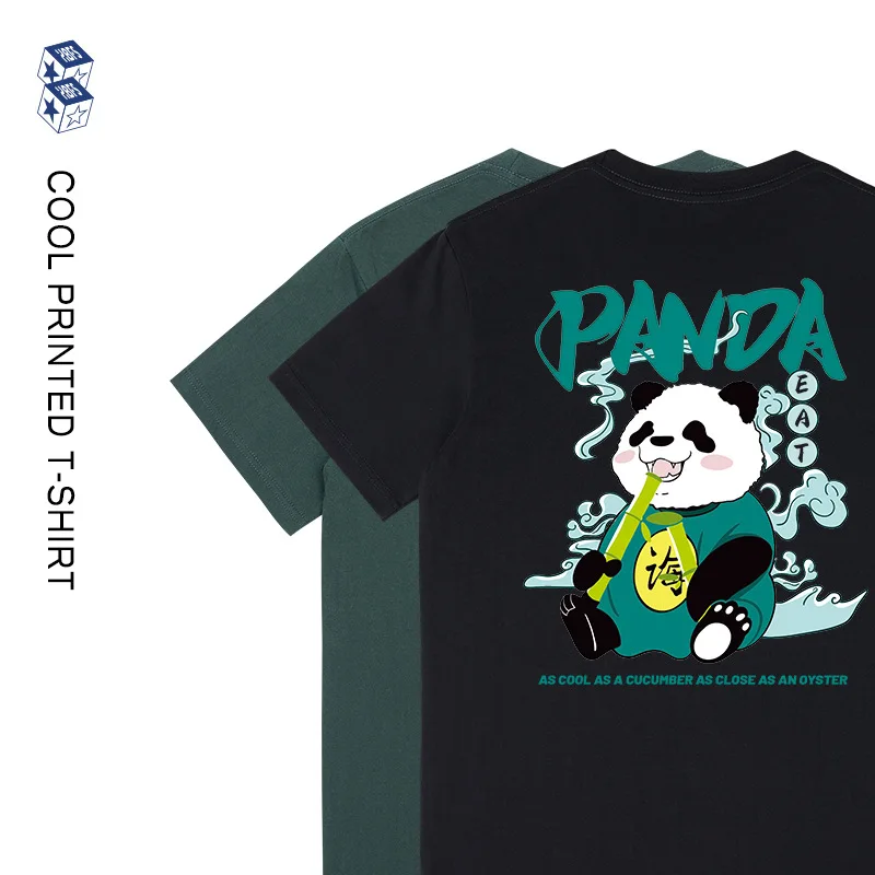 

Summer Short Sleeve Men's T-Shirt Chinese Style New Panda Loose GraphicTrend Couple Clothing Casual Top Oversized Fashion