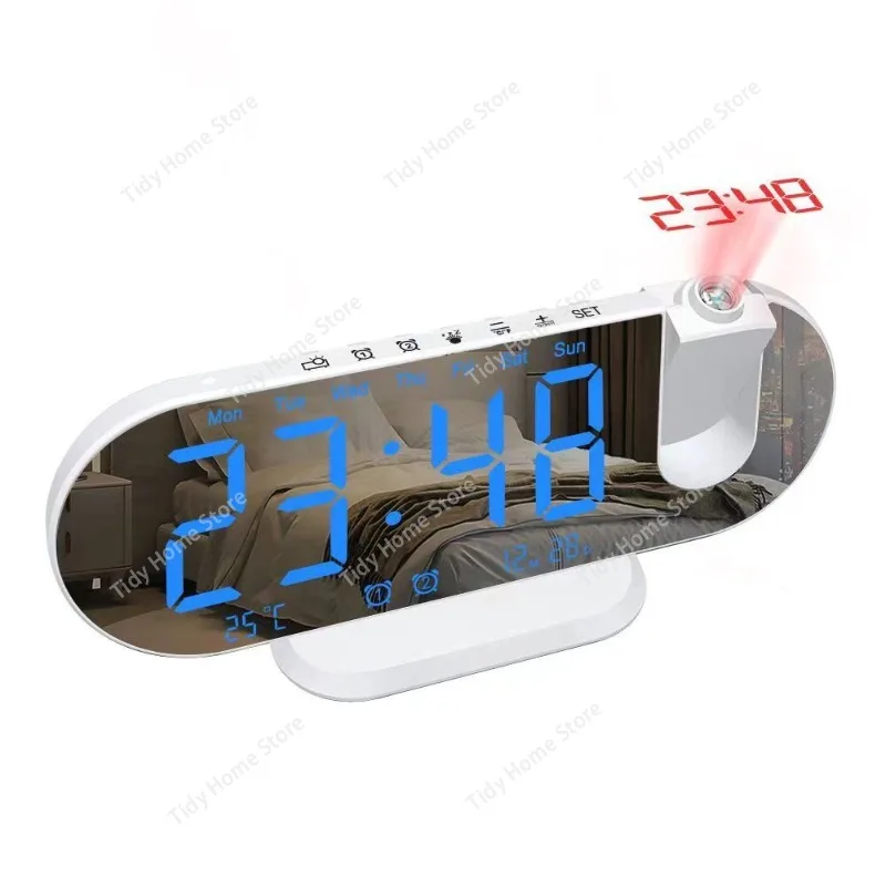 RGB多機能ラジオ投影時計、温度と湿度のデジタル投影時計、ミラー電子時計