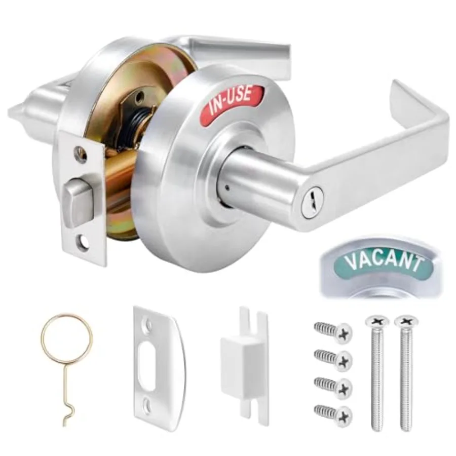 

Vacant Occupied Bathroom Lock, Commercial Door Handle with in-use or Vacancy Occupied Deadbolt, Privacy Indicator Restroom Hand