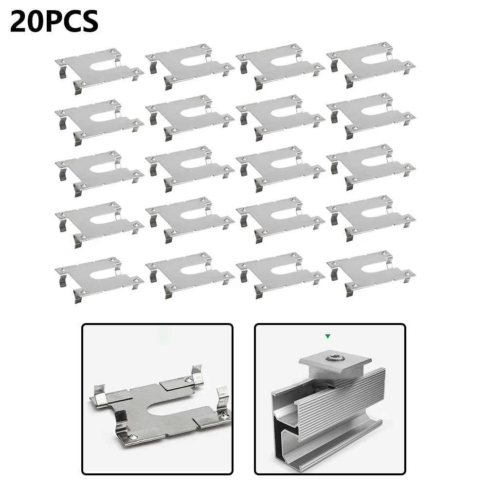 20pcs Stainless Steel Earth Plate Grounding Clip Solar Panels PV Roof Fitting Thickness 0.3mm Grounding Clips PV Mounting System