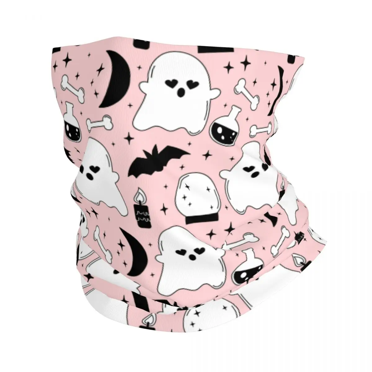 Cartoon Pink Halloween Bandana Neck Gaiter Printed Ghost Bats Bones Balaclavas Magic Scarf Outdoor Headband Outdoor Sports