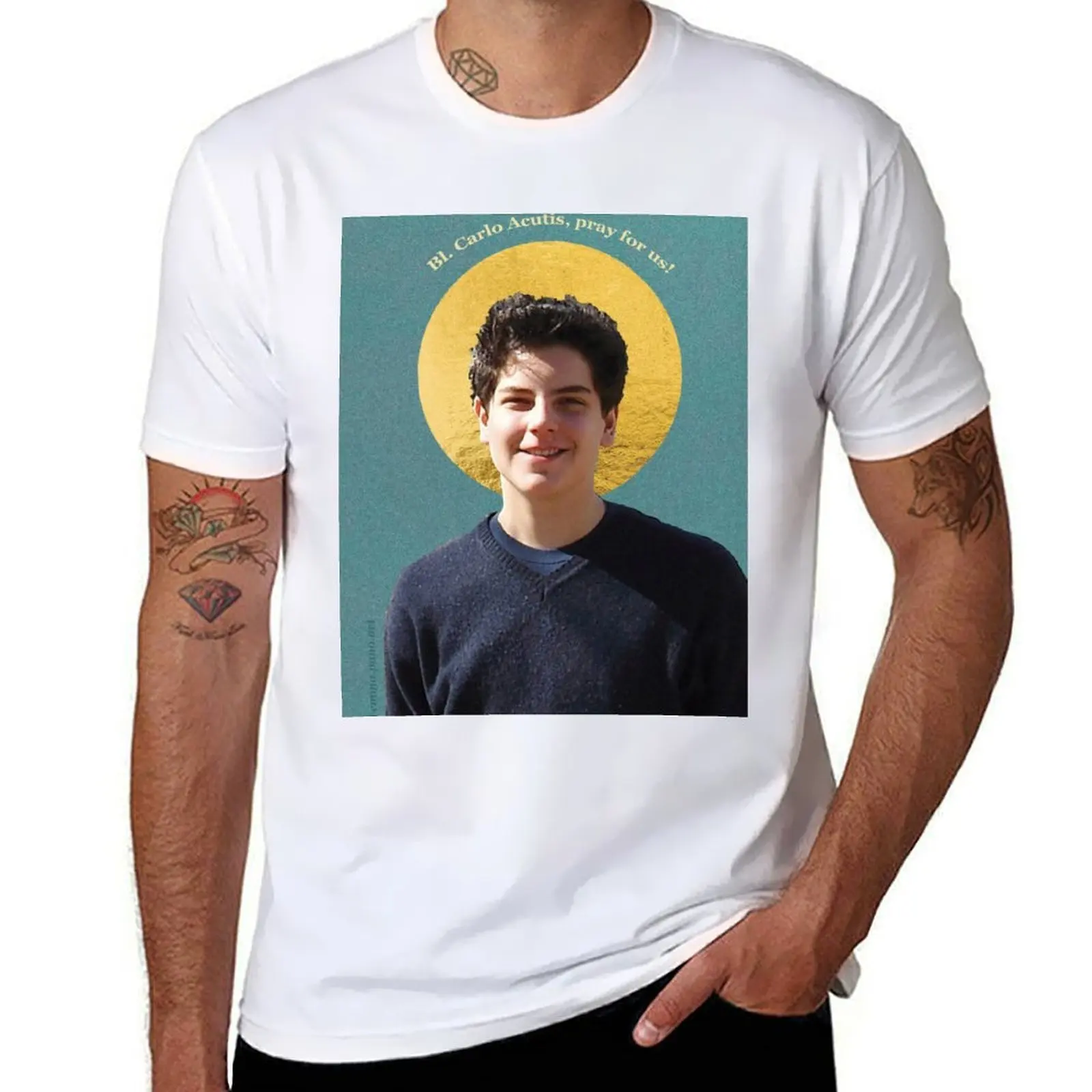 

Blessed Carlo Acutis Holy Card Design T-Shirt man t shirts cotton t shirt man casual T-Shirt