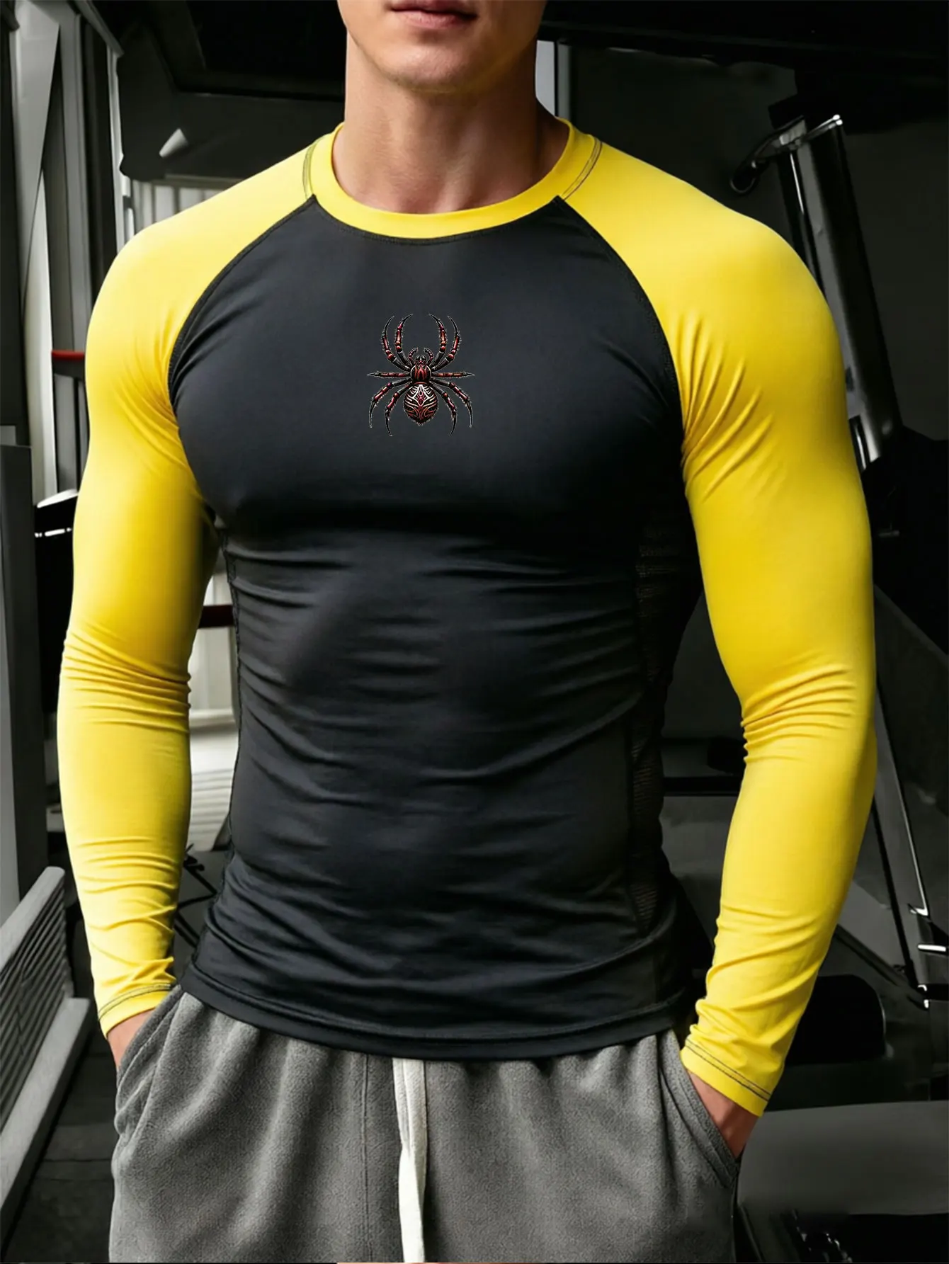 One piece of men's tight-fitting long-sleeved thin quick-dry high elastic fitness top suitable for spring and summer