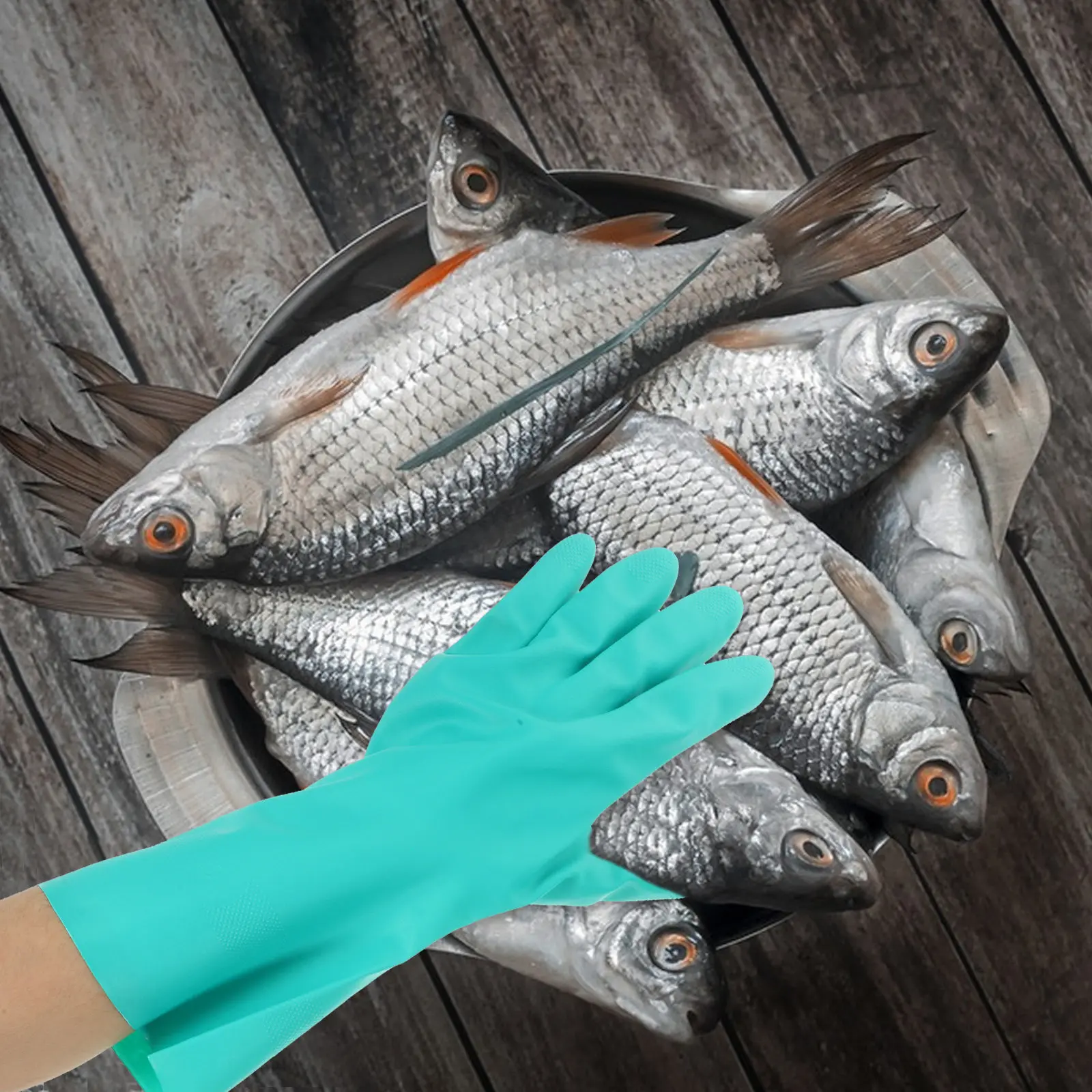 

1Pair Anti-Fishbone Fishing Gloves Non-Slip Rubber Catch Fish Gloves with Wrinkle Grain Outer Cotton Lined Warm Indoor Outdoor