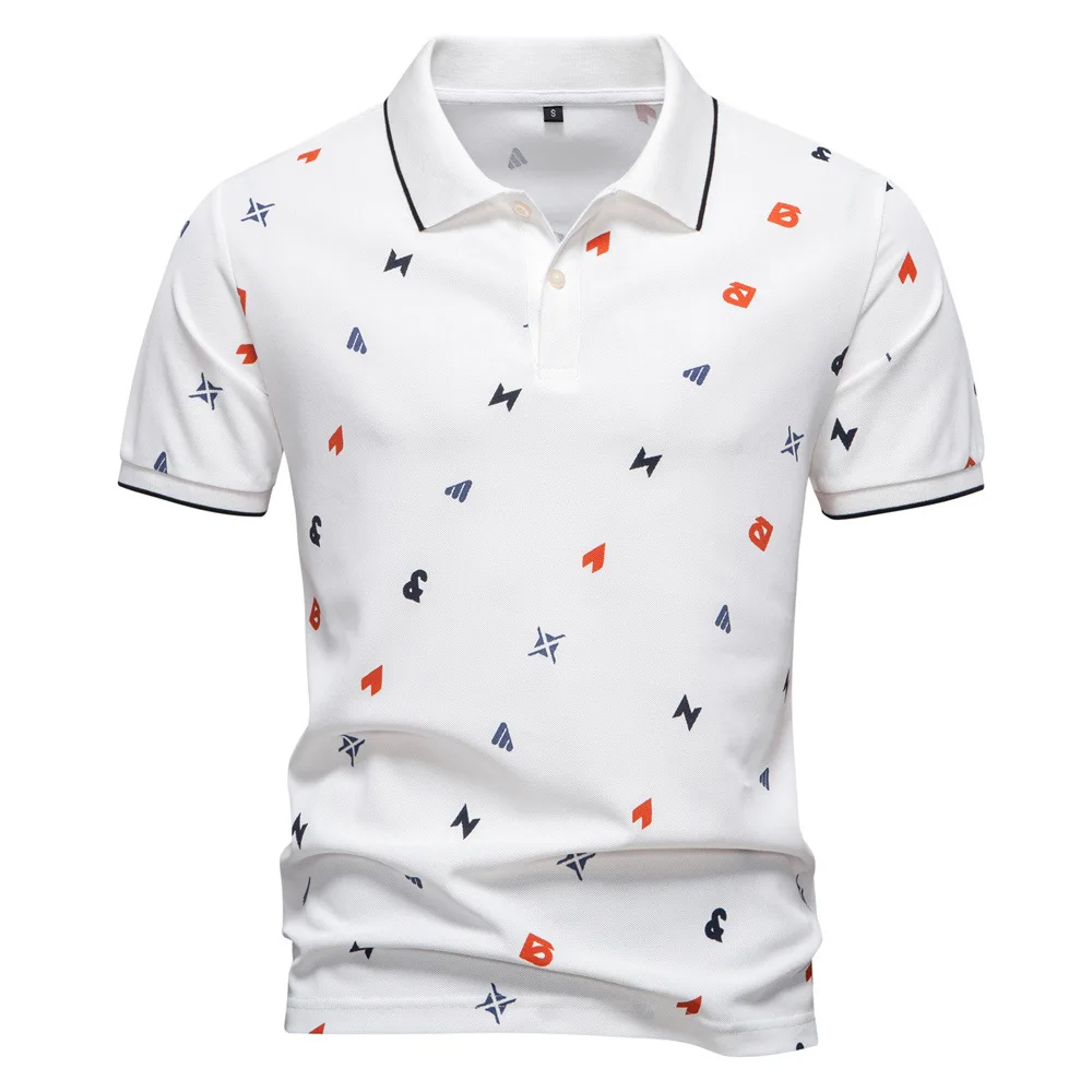 

Men's Summer Trendy Undershirt 2025 Full Body Printed Lapel Short-Sleeved T-Shirt Letter Design Cross-Border Fashion