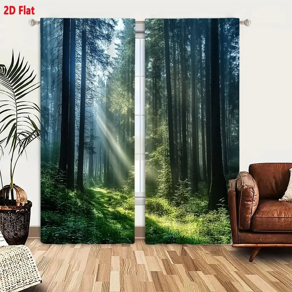 Realistic Forest Scene Curtains for Living Room Bedroom Window Decor Natural Light Filtering Panels