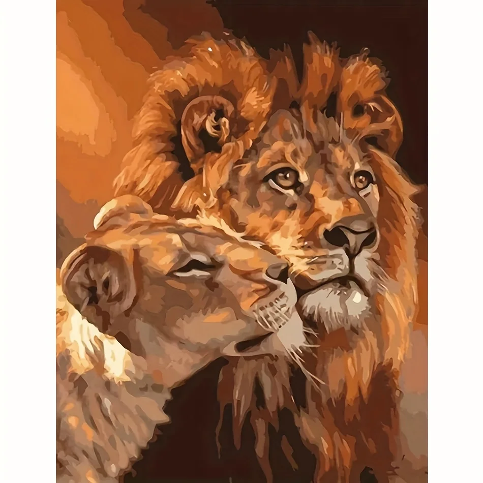 Professional Art Use, Paint By Numbers Kit for Adults Beginner, DIY Gift Canvas Painting Kits,two Lions Oil Painting Kit, DIY Pa