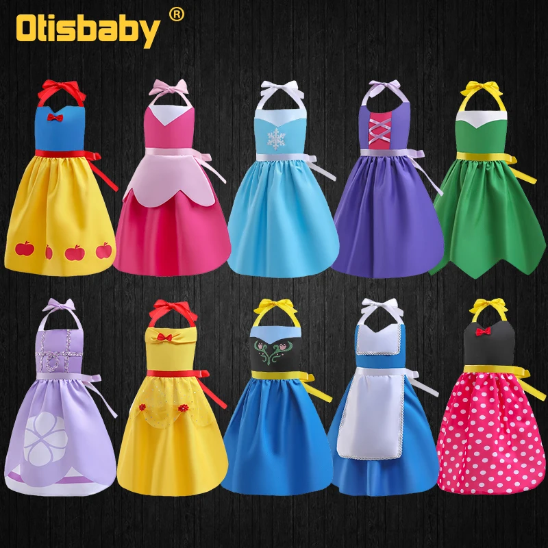 2022 Cartoon Mother Kids Princess Handicraft Art Picnic Outdoor Occasion Sling Apron for Girls Fairy Elsa Anna Princess Costume