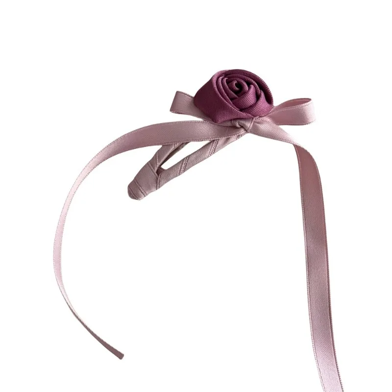 Pink Rose Bow Hairpin Female Side Headdress Forehead Duckbill Clip Hair Clip High-Grade Side Clip Hair Accessories