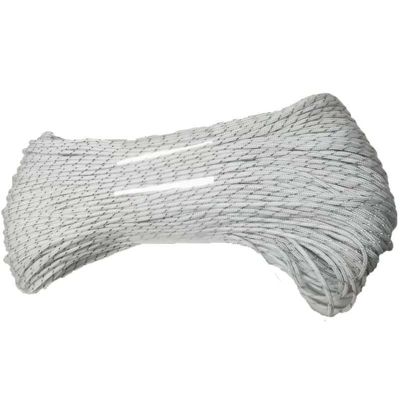 Reflective Paracord 2mm Diamete White Reflect light Parachute Rope Camping,Fishing,Tent Gear Parachute Rope Bracelet DIY Jewelry