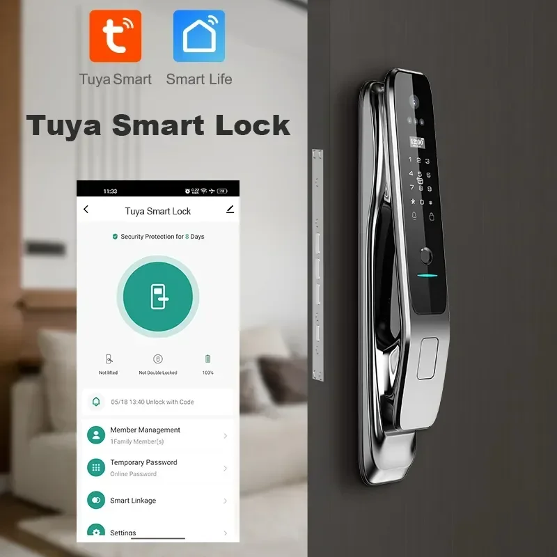 Imagem -03 - Tuya-smart Wifi Door Lock com Reconhecimento Facial Impressão Digital Chave de Senha Desbloquear 4200mah Bateria 3d Tela Colorida de 40