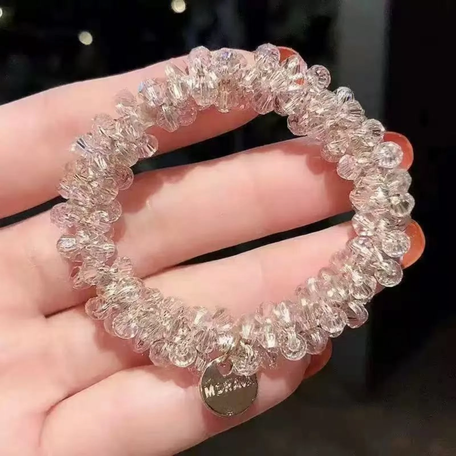 3 teile/satz Kristall Perle Perlen Elastische Bands Scrunchies Haar Zubehör Frauen Pferdeschwanz Halter Kopfbedeckungen – Detail 4
