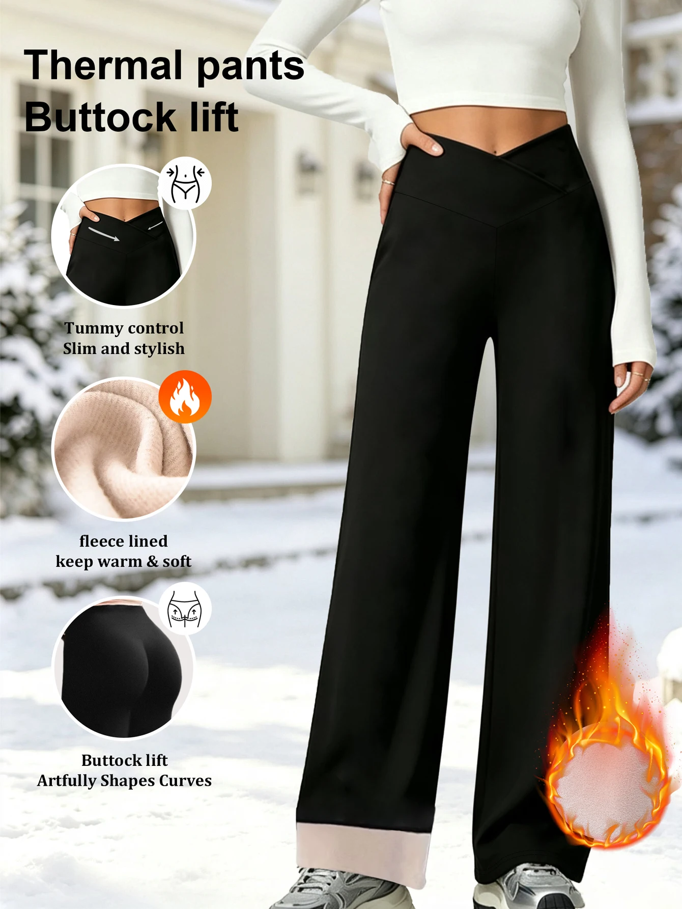 Winter warm straight-leg pants soft fabric fleece-lined lock in temperature lift buttocks and flatten abdomen
