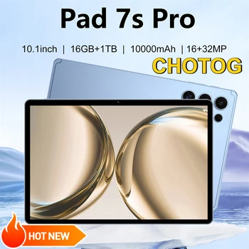 CHOTOG Pad 7s Pro Tablet Android 10000mah Battery Tablets 10.1inch HD Tablet PC Global Version Face Recognition 5G Dual SIM GPS Bluetooth for Kids Tabs with keyboard