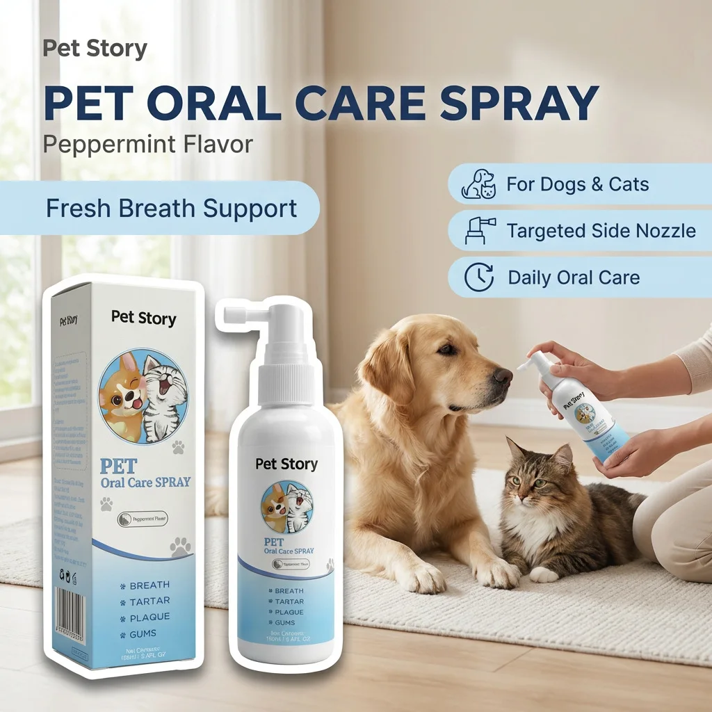 Pet Story Pet Oral Care Spray for Dogs&Cats, Mint Breath Freshener Spray Helps Reduce Plaque, Tartar & Support Gum Health, 100ml