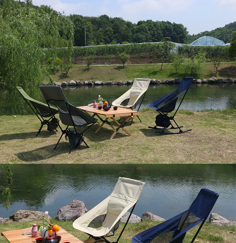 Outdoor Camping Rocking Chair Portable Park Fishing Folding Moon Chair Rocker Chair With Elevated Steel Tube Space Chair