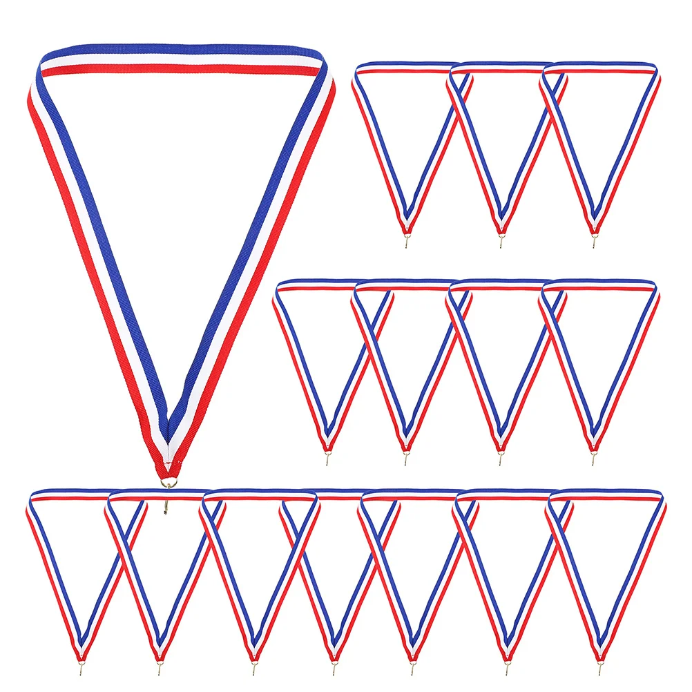 

25Pcs Medal Lanyards Red White Blue Triangular Design Snap Clip Award Neck Ribbons for Sports Ceremony Participation