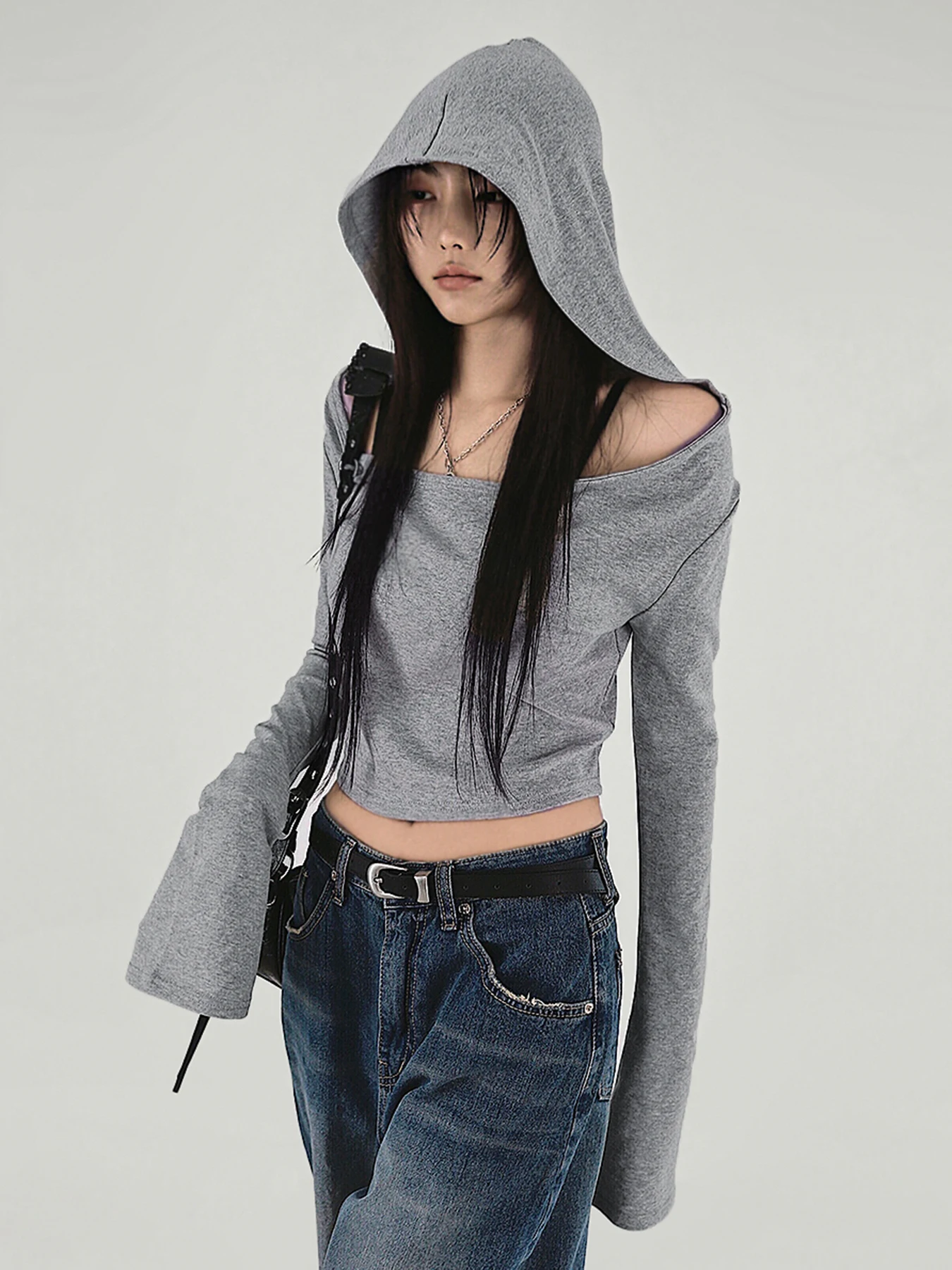 

AOMR Women's Slim Fit Long Sve T-irt Hooded One oulder Pure Color ort Sle Casual Cotton Polyester Blend Top