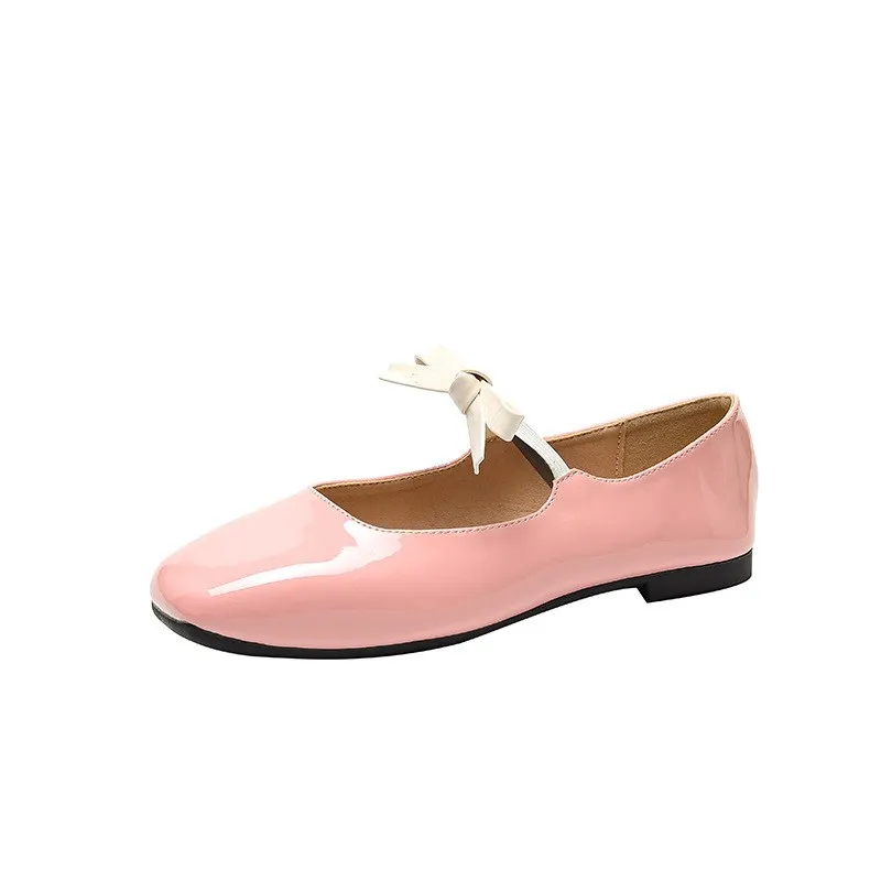 

Flat Bottom Mary Jane Shoes for Women Spring Autumn Knot Vintage Ballet Red Slip-On Korean Style mid Heel