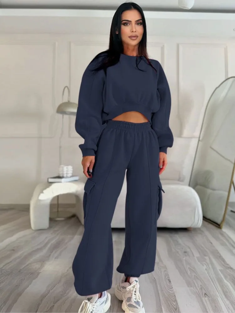 المرأة الصلبة اللون قطعتين مجموعة الأزياء س الرقبة قصيرة نمط البلوز مرونة الخصر بدل رجالي الخريف الشتاء سيدة مكتب الزي #4